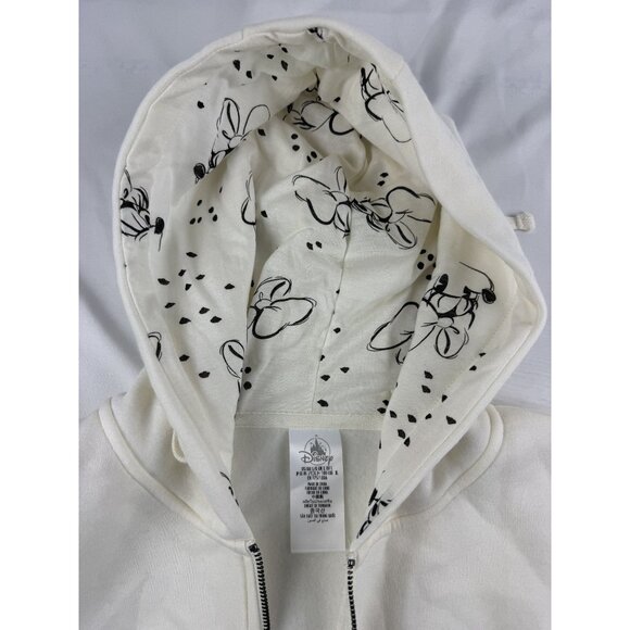 Disney Women Sweatshirt Large White Fleece Hoodie Minnie Mouse Embroidered - Picture 6 of 11